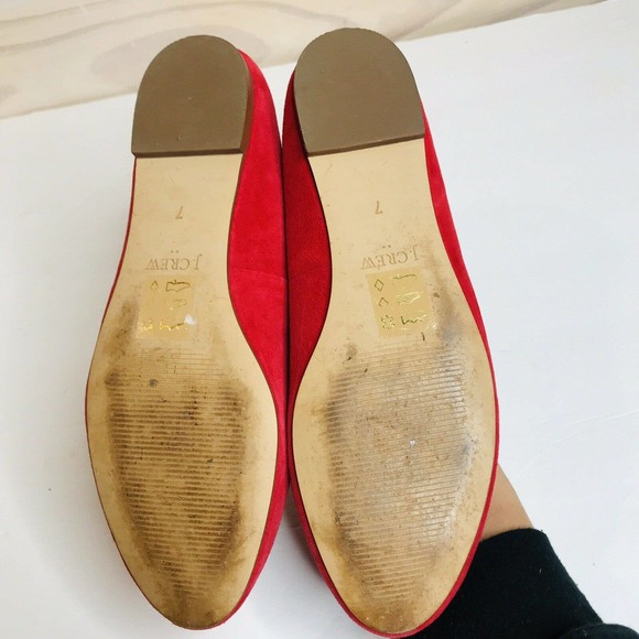 J Crew Poppy Red Suede Scallop Ballet Flats 7 - Picture 8 of 11